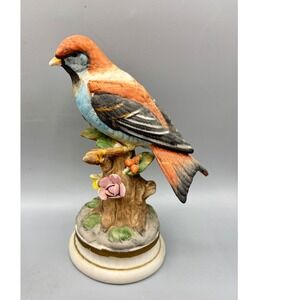 Vintage Porcelain Bird Figurine Hand Painted Taiwan Orange Blue Songbird